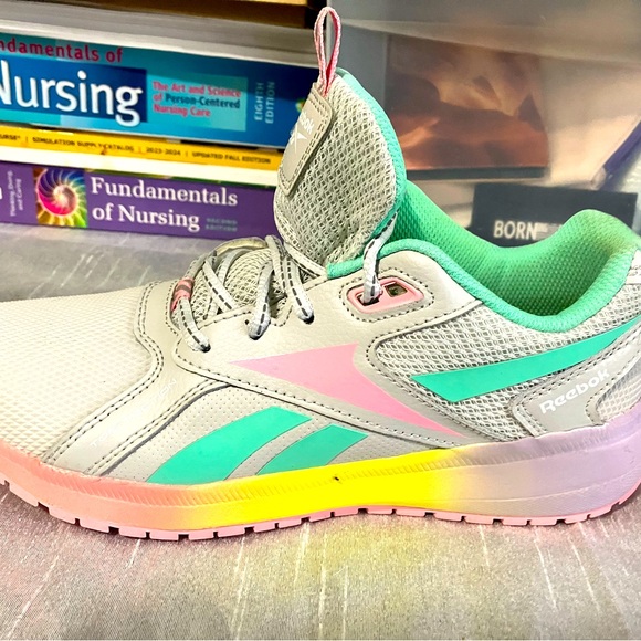 REEBOK Women's Size 7 Grey/Pink/Mint Tennis Shoes-522 - Picture 1 of 16